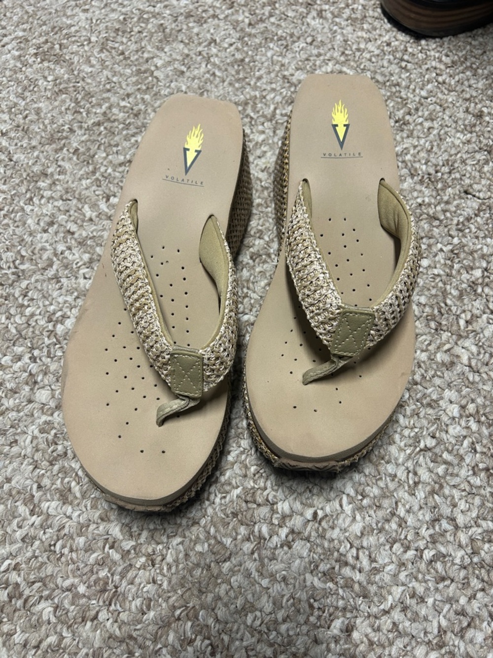 Volatile Women's Beige Woven Thong Sandals